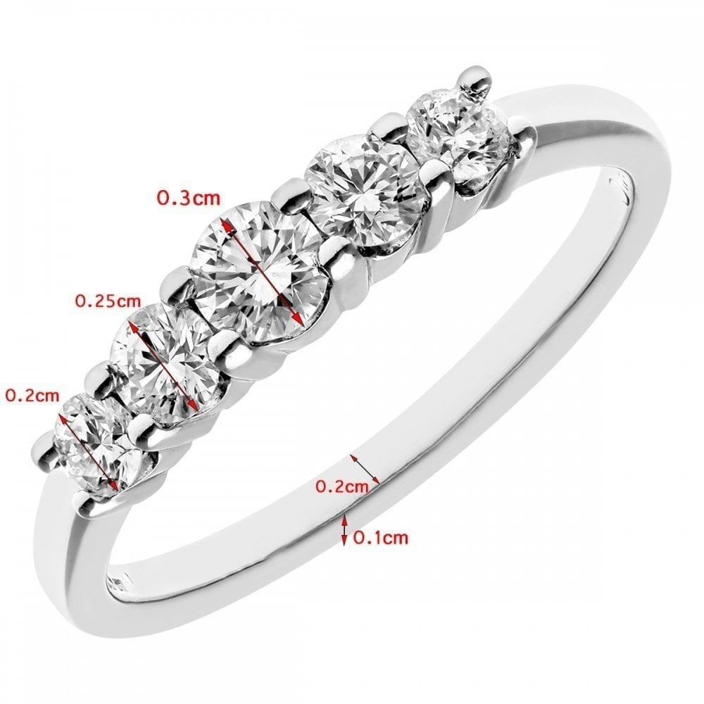 Platinum 5 stone Eternity Ring, IJ/I Certified 0.50ct Diamonds, Round Brilliant