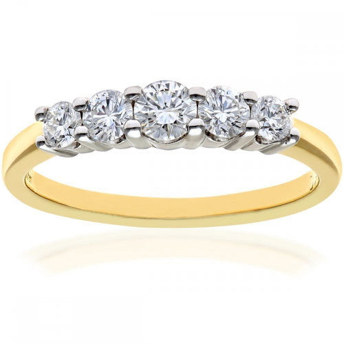 18ct Yellow Gold 5 stone Eternity Ring, IJ/I Certified 0.50ct Diamonds, Round Brilliant