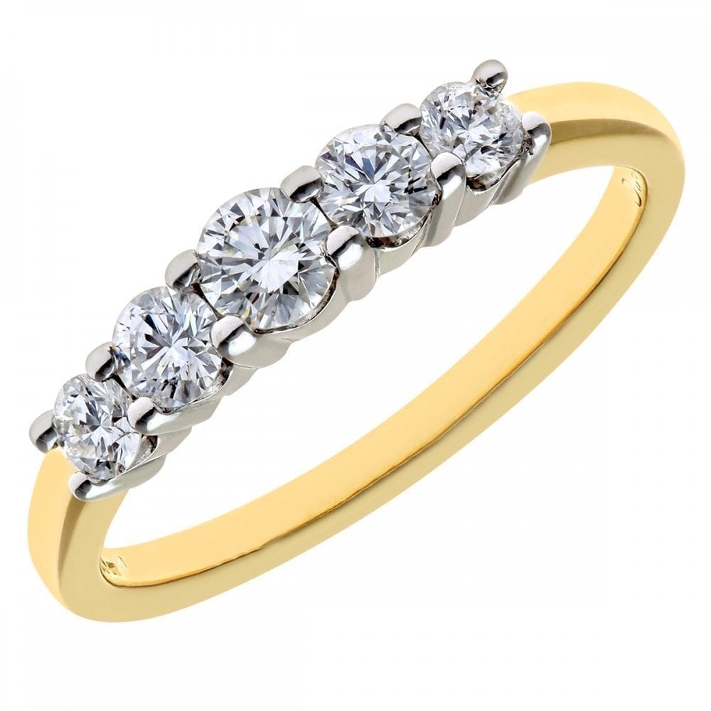 18ct Yellow Gold 5 stone Eternity Ring, IJ/I Certified 0.50ct Diamonds, Round Brilliant