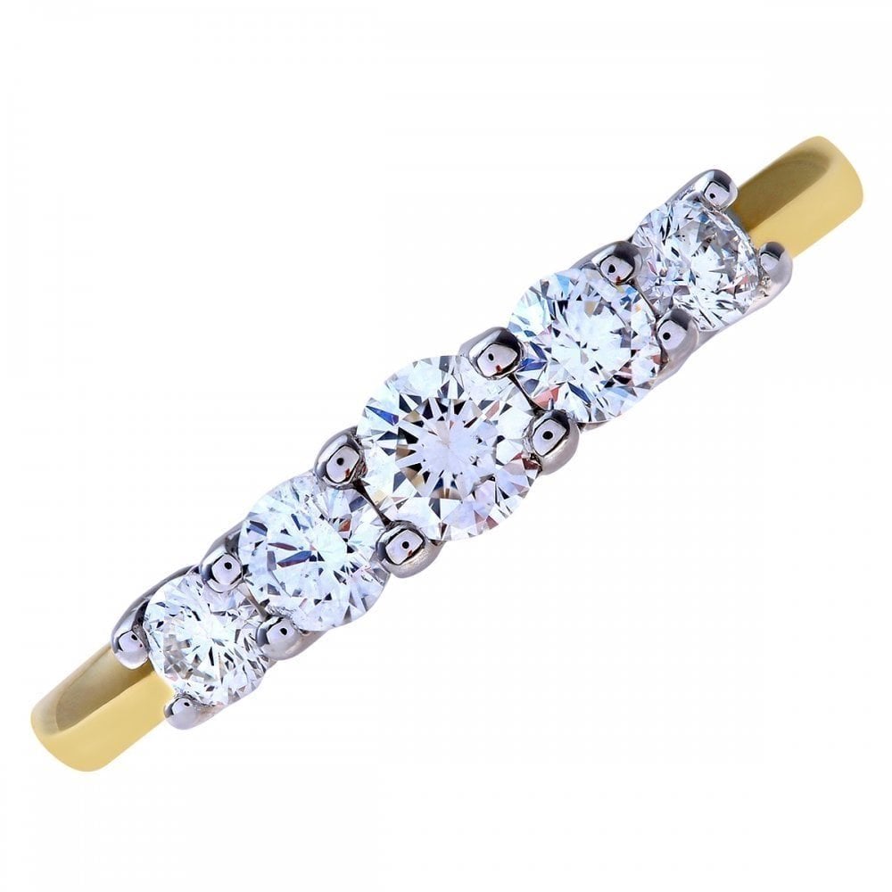 18ct Yellow Gold 5 stone Eternity Ring, IJ/I Certified 0.50ct Diamonds, Round Brilliant