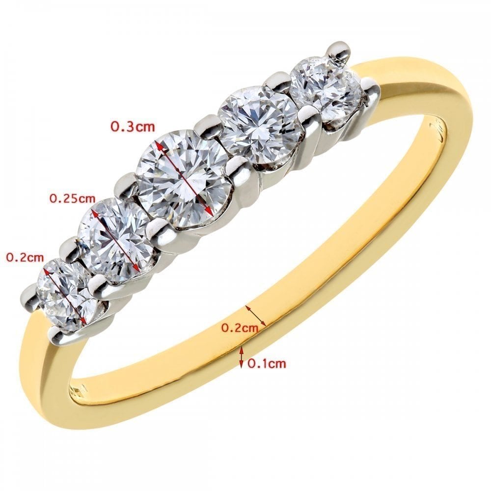18ct Yellow Gold 5 stone Eternity Ring, IJ/I Certified 0.50ct Diamonds, Round Brilliant