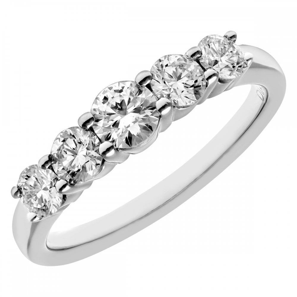 Platinum 5 stone Eternity Ring, IJ/I Certified 1ct Diamonds, Round Brilliant