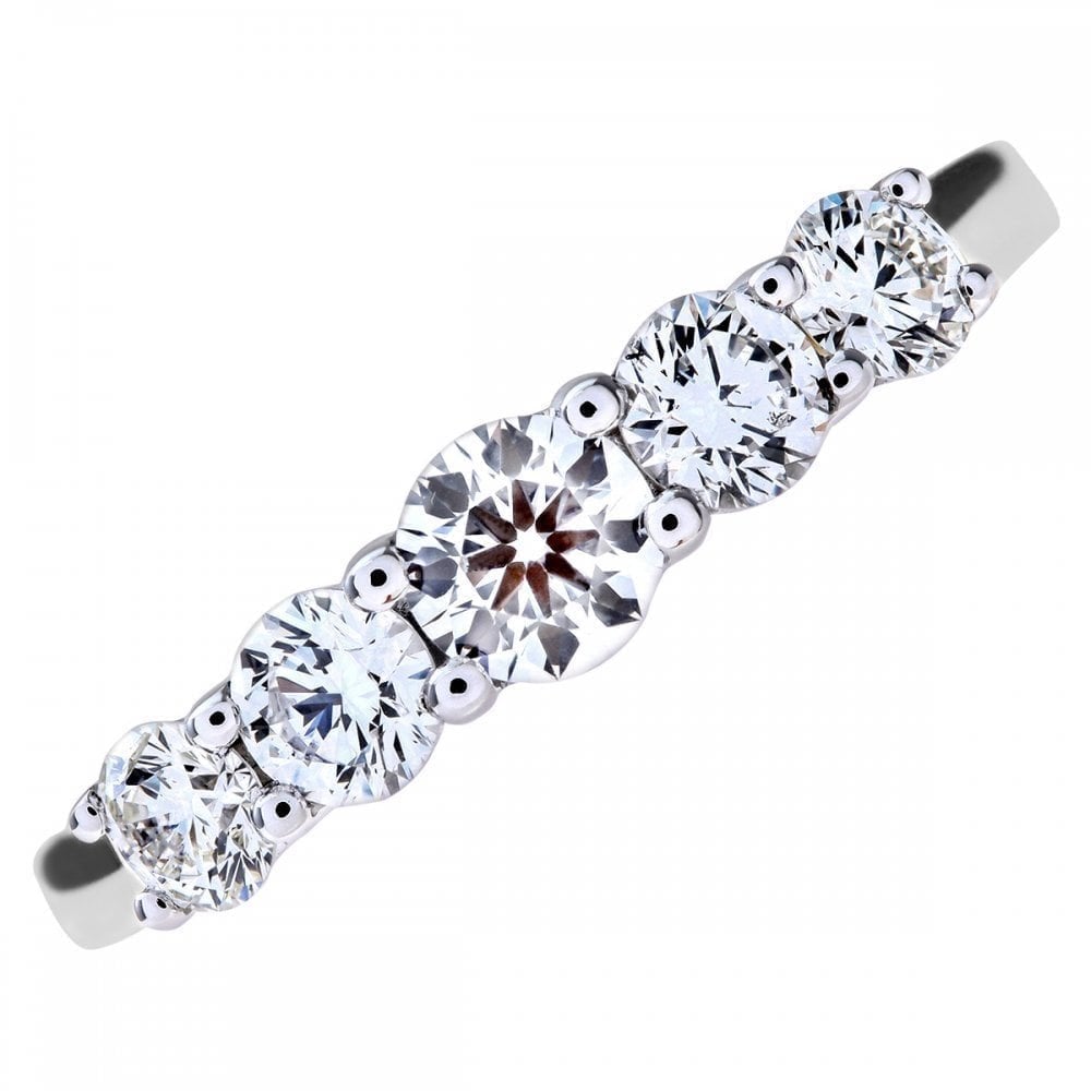 Platinum 5 stone Eternity Ring, IJ/I Certified 1ct Diamonds, Round Brilliant