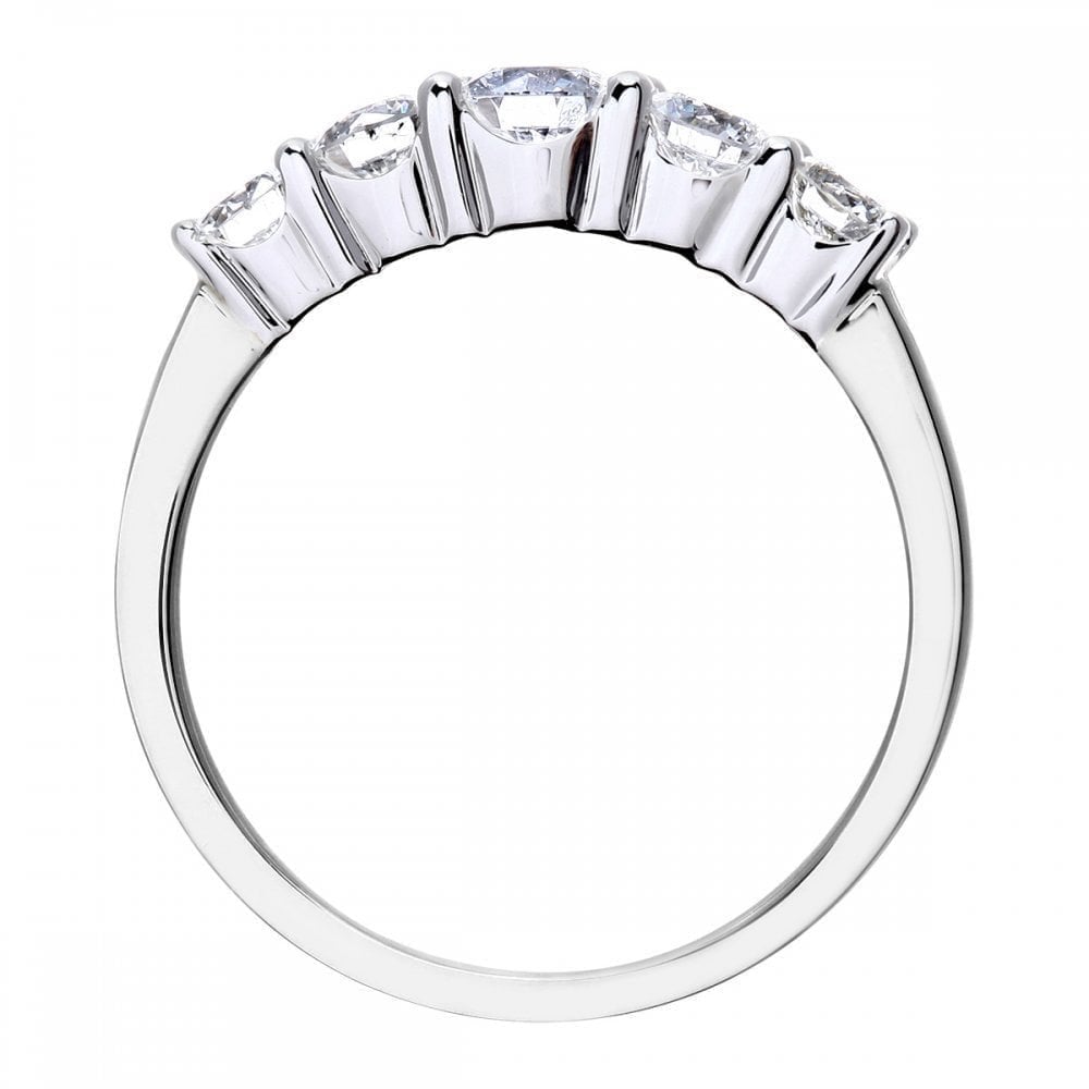 Platinum 5 stone Eternity Ring, IJ/I Certified 1ct Diamonds, Round Brilliant