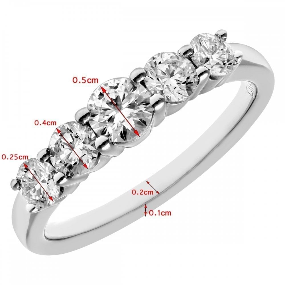 Platinum 5 stone Eternity Ring, IJ/I Certified 1ct Diamonds, Round Brilliant