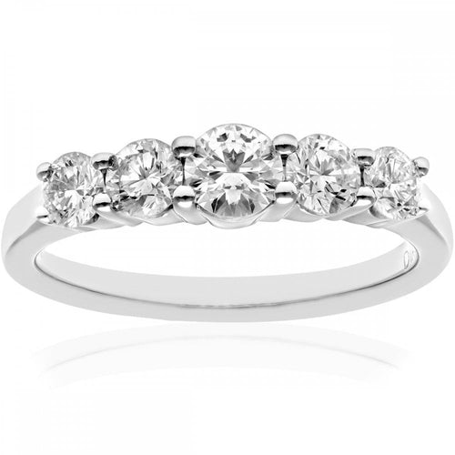 18ct White Gold 5 stone Eternity Ring, IJ/I Certified 1ct Diamonds, Round Brilliant