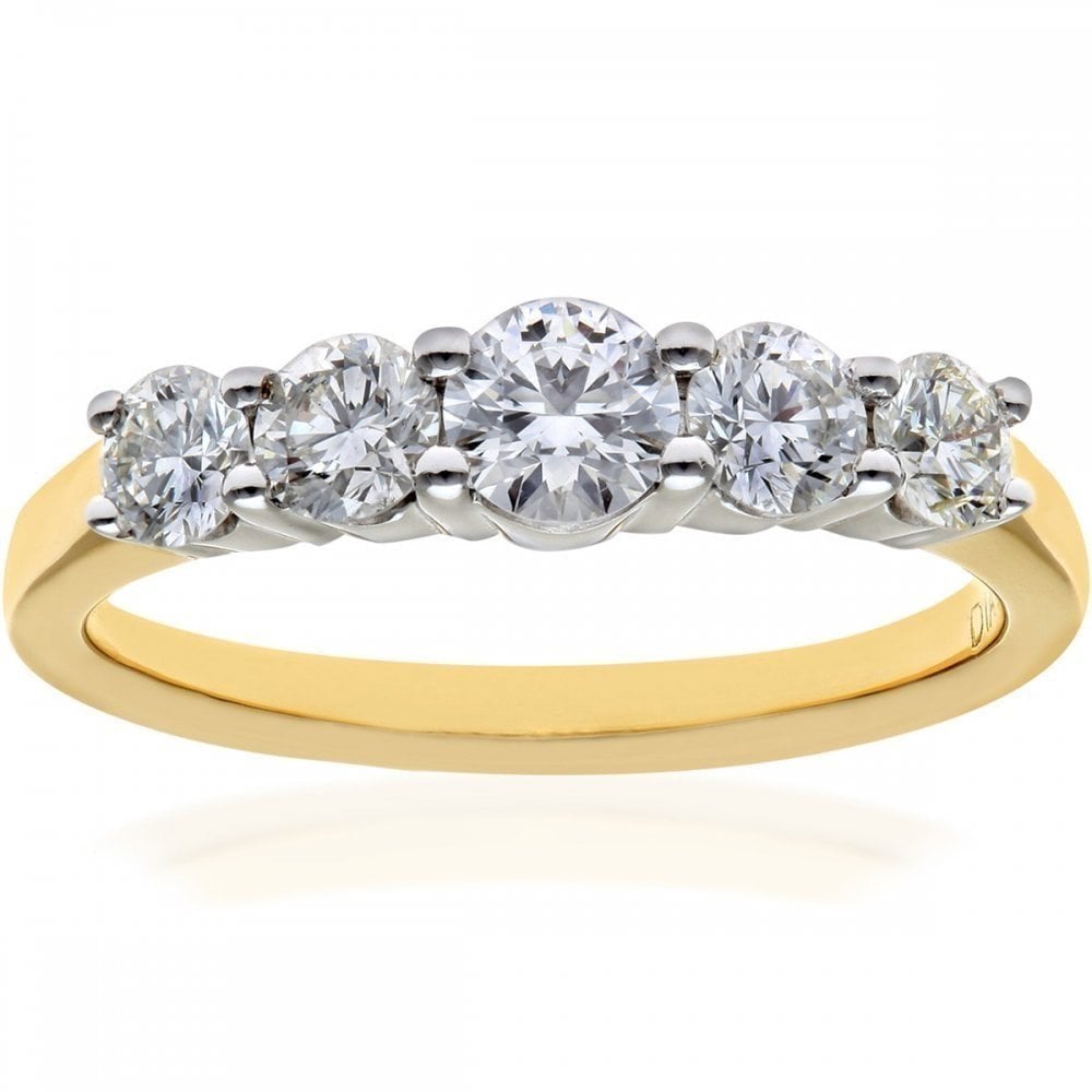 18ct Yellow Gold 5 stone Eternity Ring, IJ/I Certified 1ct Diamonds, Round Brilliant