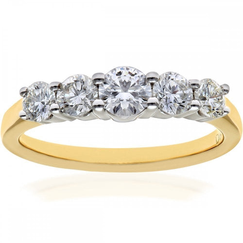 18ct Yellow Gold 5 stone Eternity Ring, IJ/I Certified 1ct Diamonds, Round Brilliant