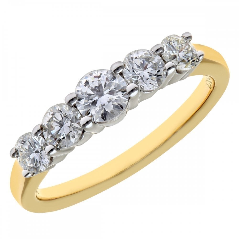 18ct Yellow Gold 5 stone Eternity Ring, IJ/I Certified 1ct Diamonds, Round Brilliant