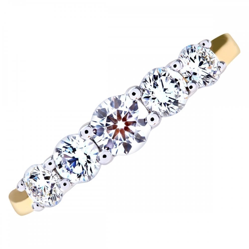 18ct Yellow Gold 5 stone Eternity Ring, IJ/I Certified 1ct Diamonds, Round Brilliant