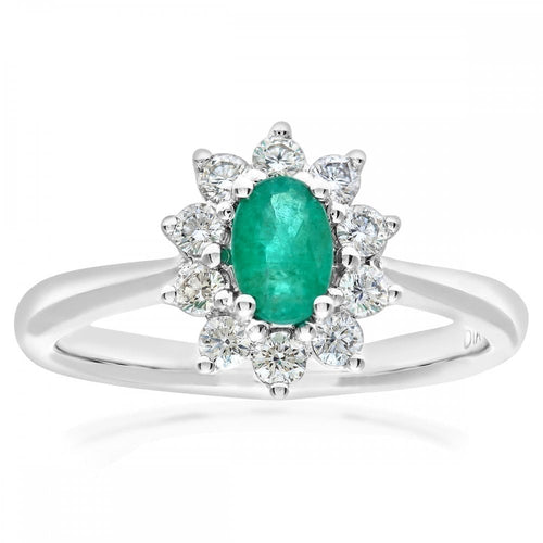 18ct White Gold 0.45ct Oval Emerald and 0.33ct  Diamond Cluster Ring