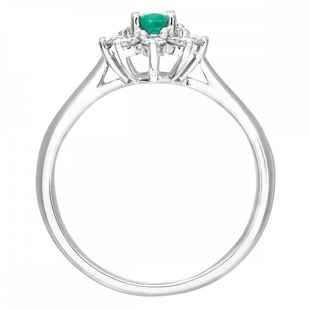 18ct White Gold 0.45ct Oval Emerald and 0.33ct  Diamond Cluster Ring