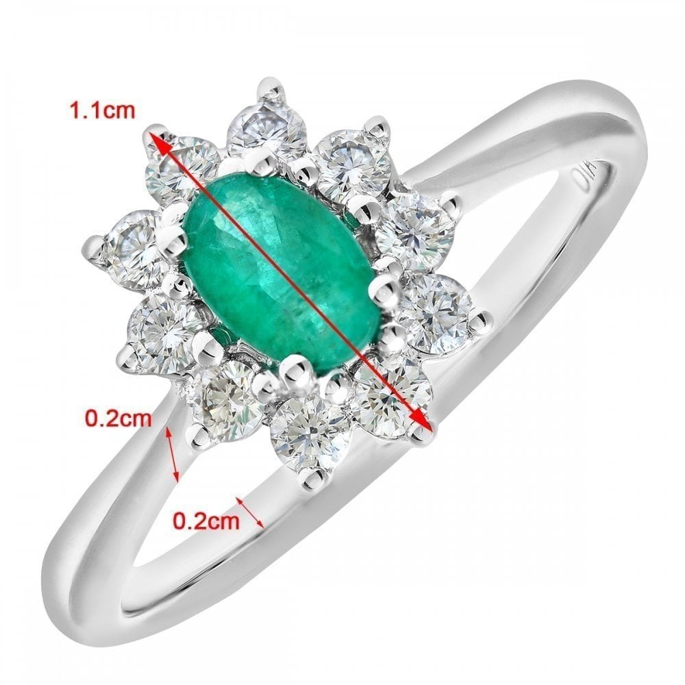 18ct White Gold 0.45ct Oval Emerald and 0.33ct  Diamond Cluster Ring