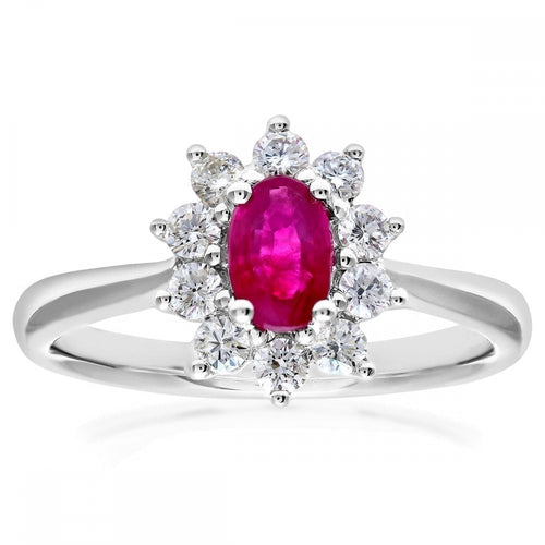 18ct White Gold 0.33ct Diamond and Ruby Ring,Round Brilliant