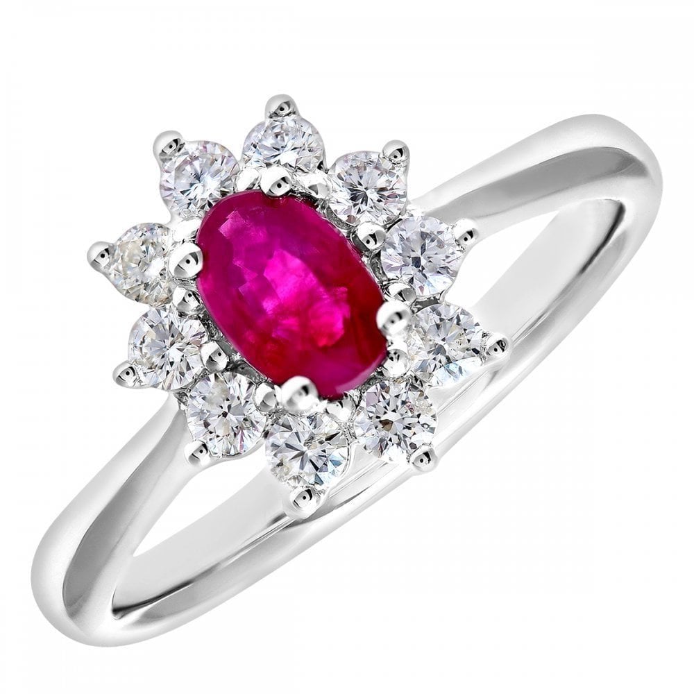 18ct White Gold 0.33ct Diamond and Ruby Ring,Round Brilliant