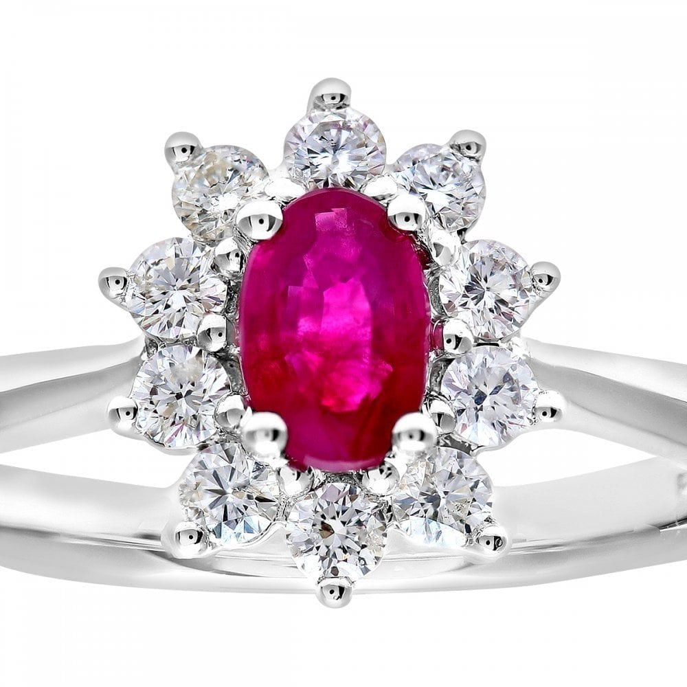 18ct White Gold 0.33ct Diamond and Ruby Ring,Round Brilliant