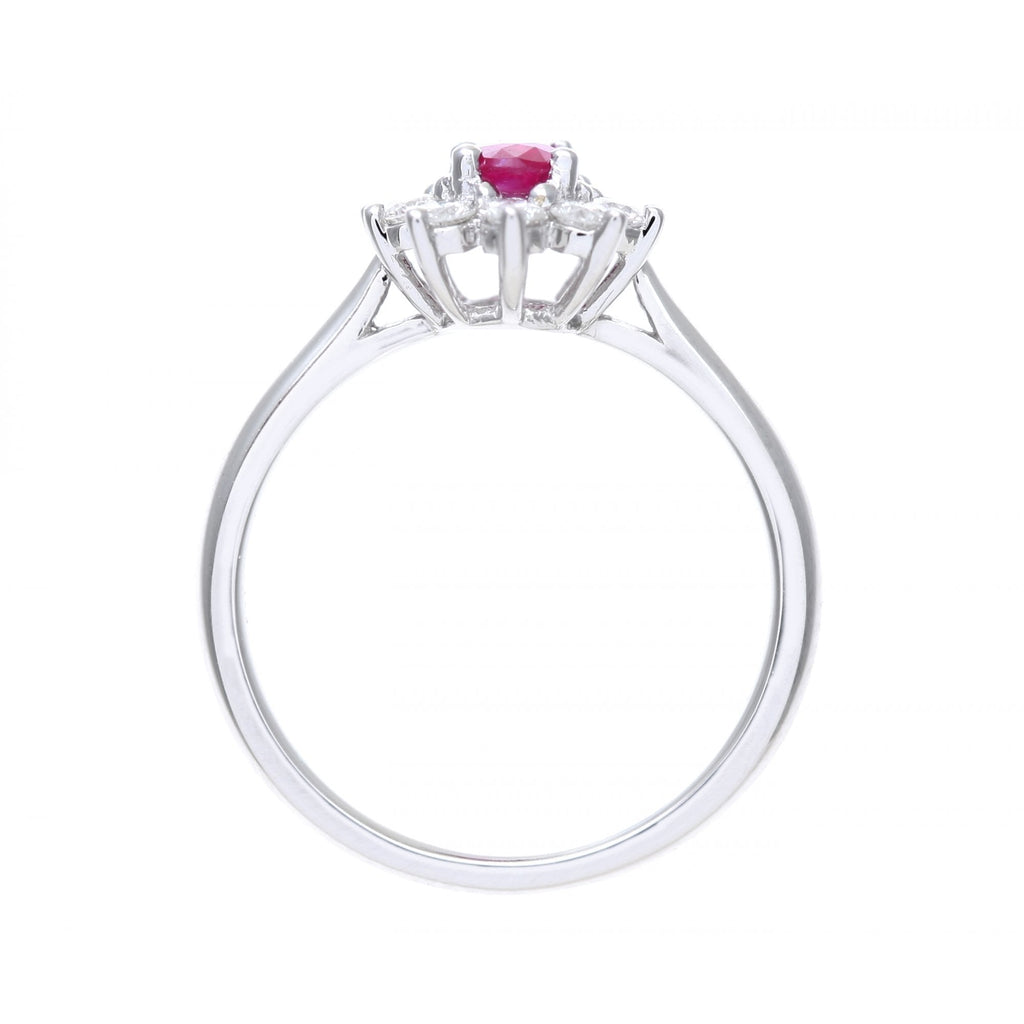 18ct White Gold 0.33ct Diamond and Ruby Ring,Round Brilliant