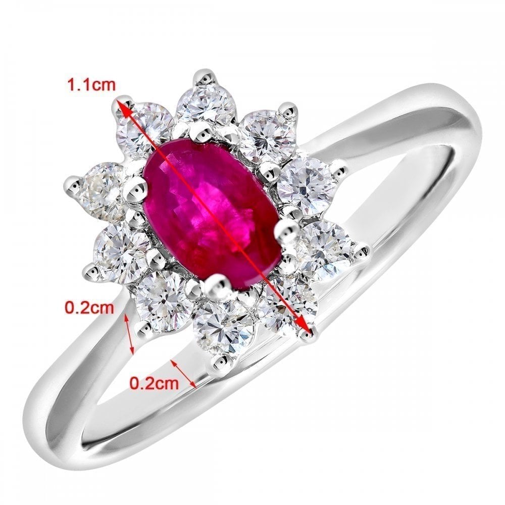 18ct White Gold 0.33ct Diamond and Ruby Ring,Round Brilliant
