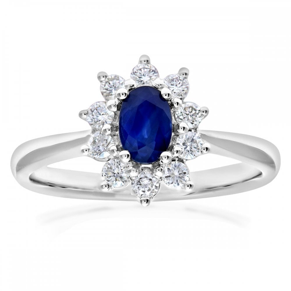 0.93 Ct Oval Natural Blue Sapphire and Diamond Halo Ring in 18ct White Gold