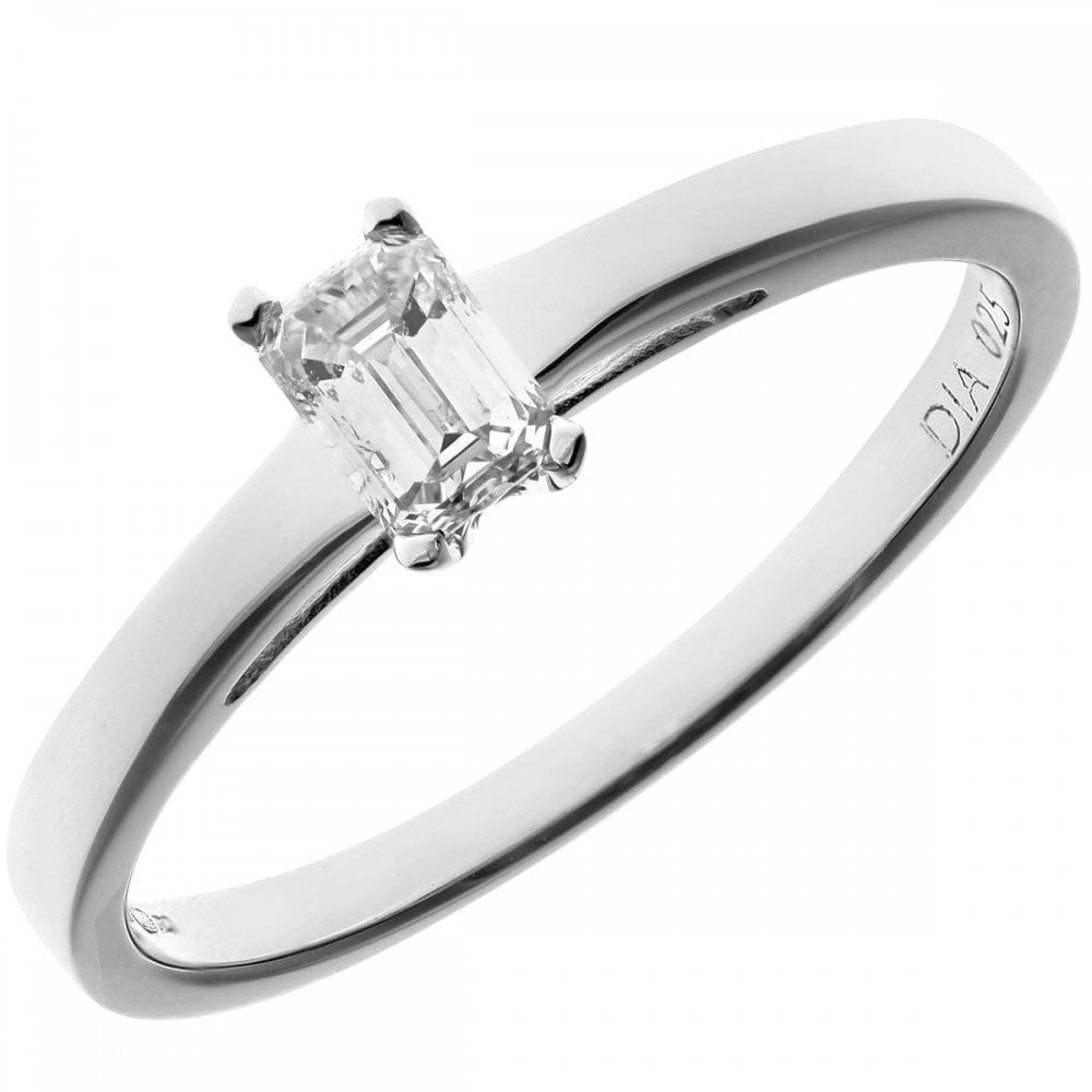 18ct White Gold Ring Certified 0.25ct Diamond, Emerald Cut