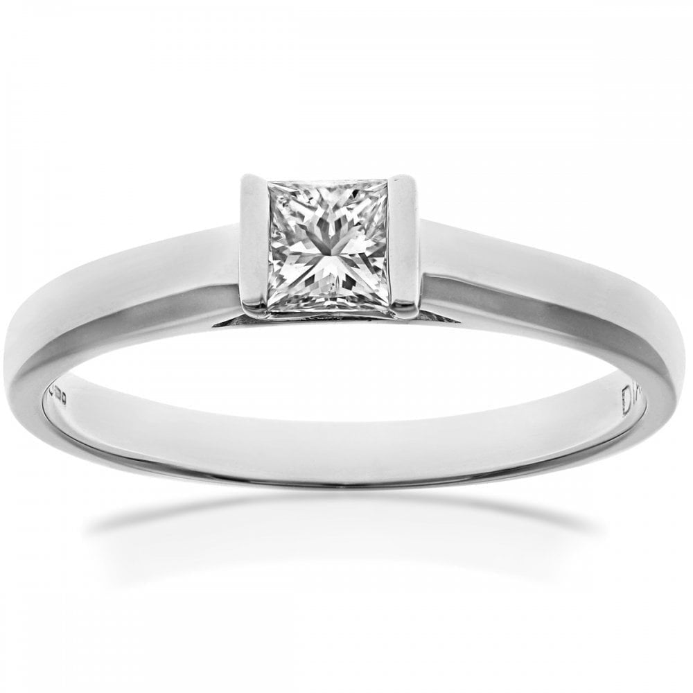 18ct White Gold Ring, 0.25ct Certified Diamond, Princess Cut