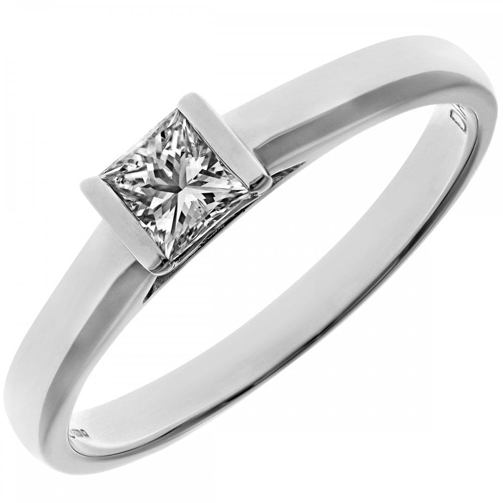 18ct White Gold Ring, 0.25ct Certified Diamond, Princess Cut