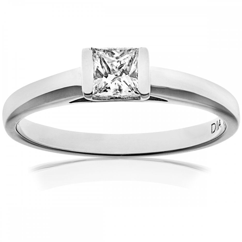18ct White Gold Ring, 0.33ct Certified Diamond, Princess Cut