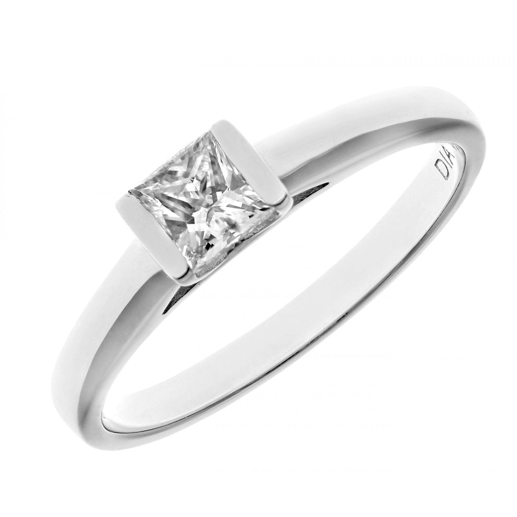 18ct White Gold Ring, 0.33ct Certified Diamond, Princess Cut