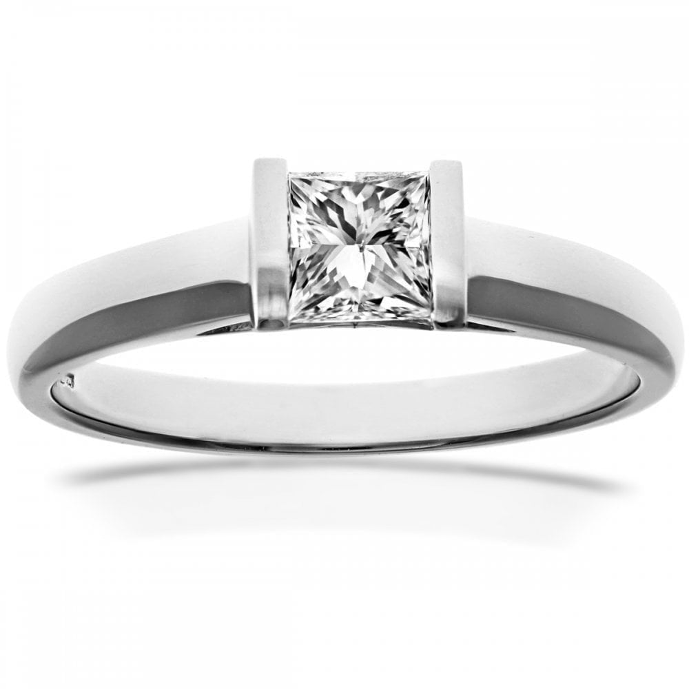 18ct White Gold Ring, 0.50ct Certified Diamond, Princess Cut
