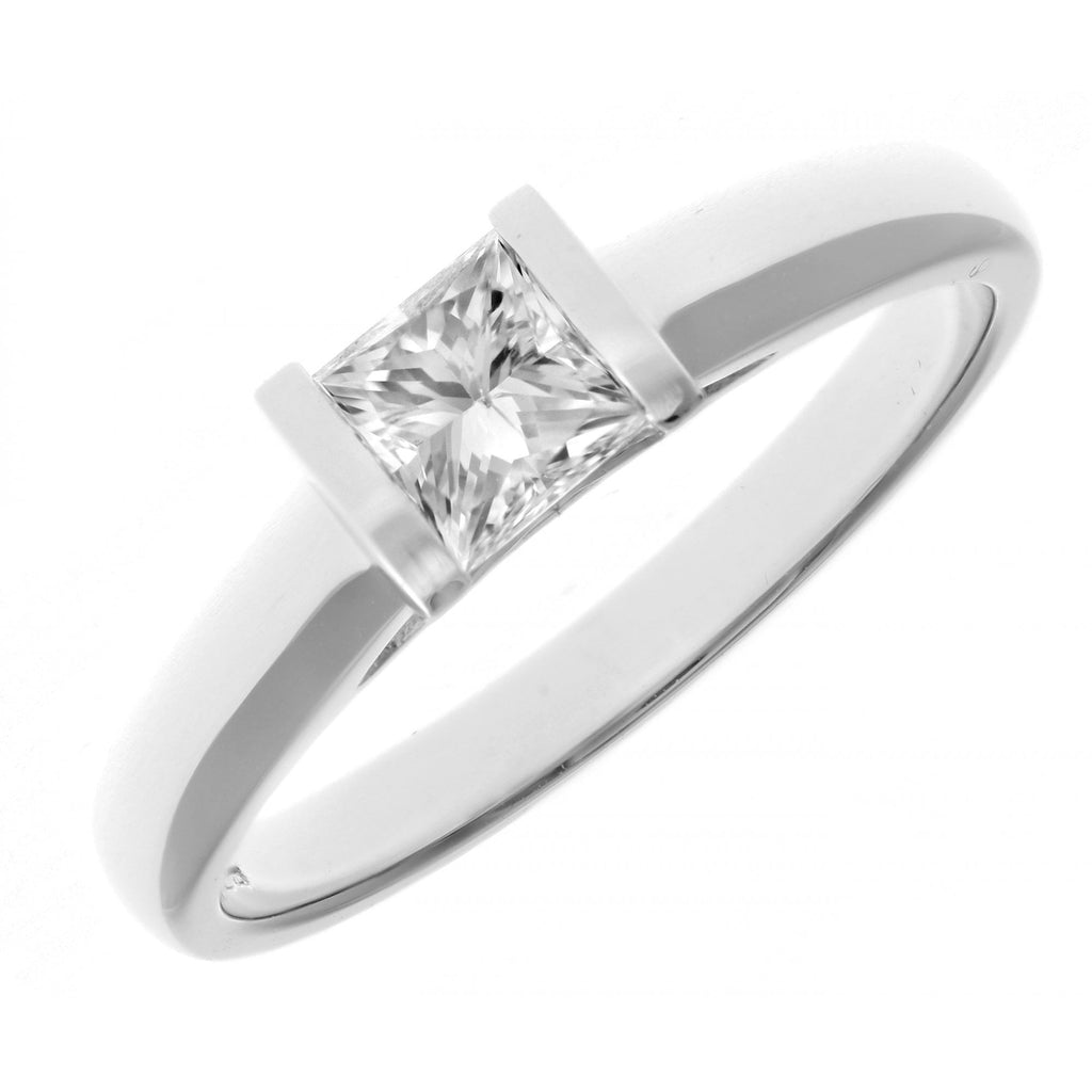 18ct White Gold Ring, 0.50ct Certified Diamond, Princess Cut