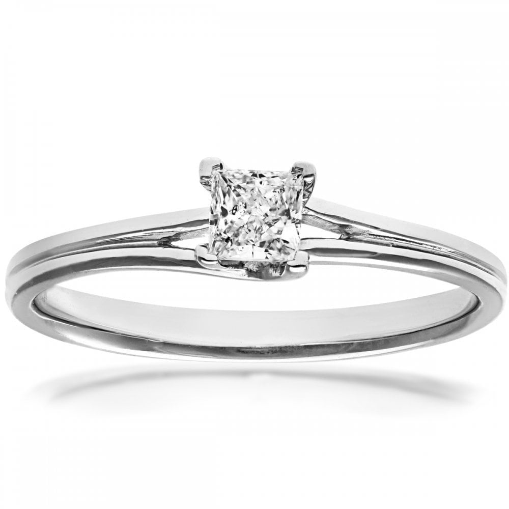 18ct White Gold Ring, 0.25ct Certified Diamond, Princess cut