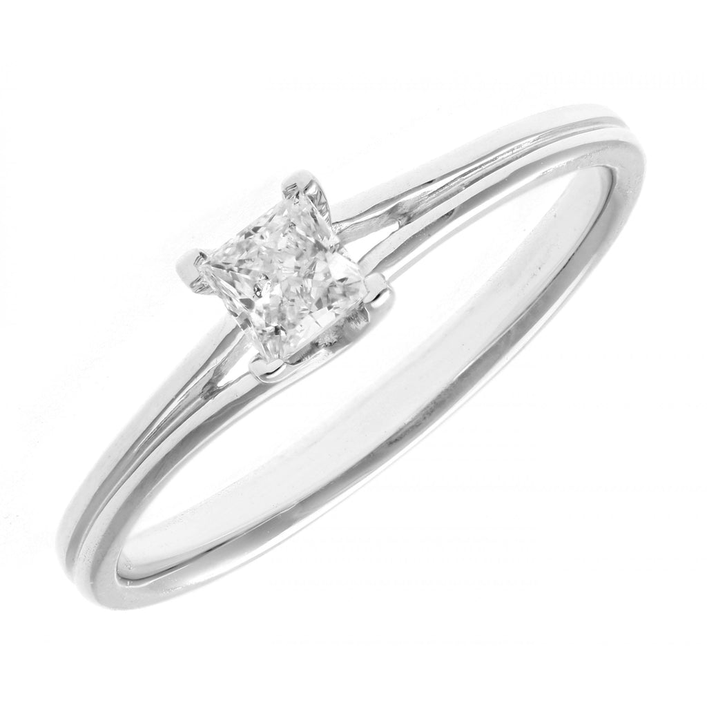 18ct White Gold Ring, 0.25ct Certified Diamond, Princess cut