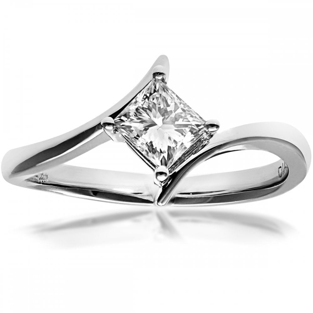 18ct White Gold Ring, 0.50ct Certified Diamond, Princess Cut