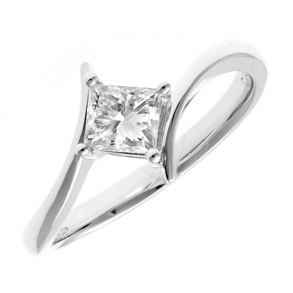 18ct White Gold Ring, 0.50ct Certified Diamond, Princess Cut