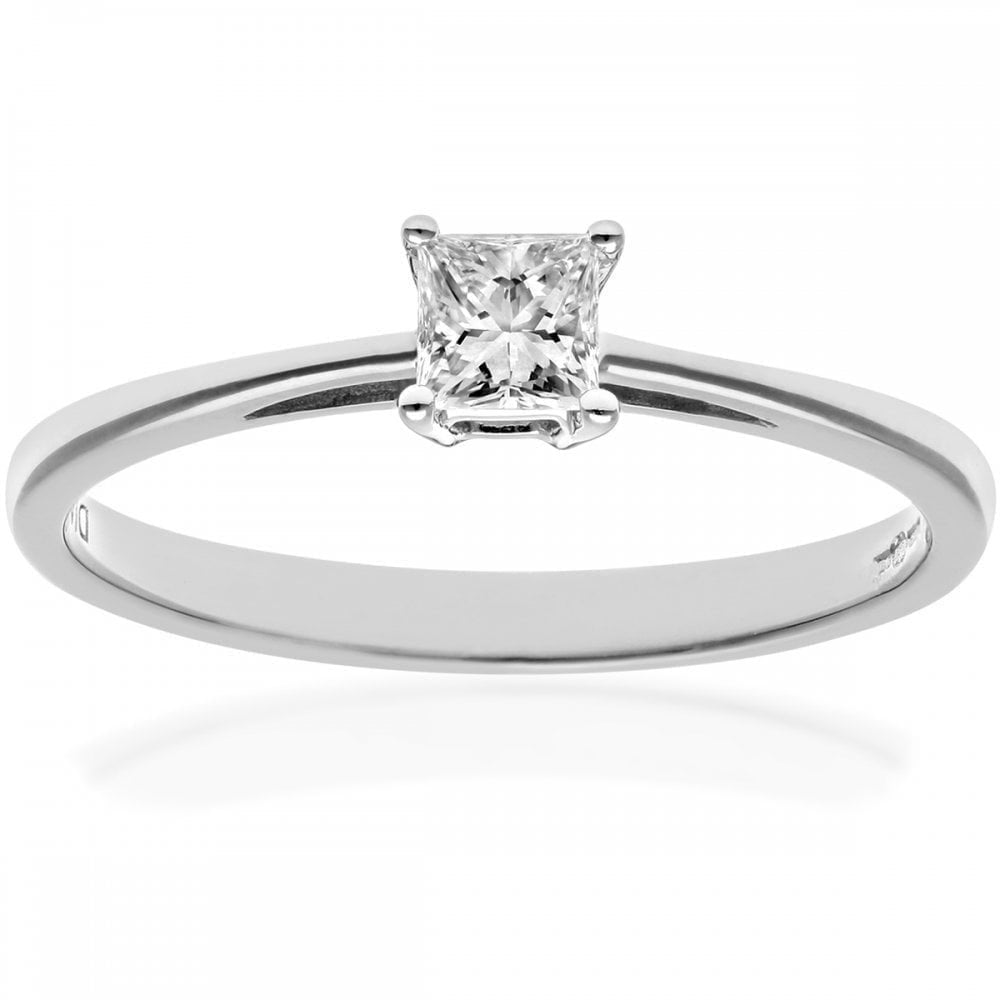 Platinum Engagement Ring, J/I Certified 0.25ct Diamond, Princess Cut