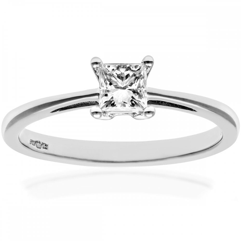 18ct White Gold Engagement Ring, J/I Certified 0.33ct Diamond, Princess Cut