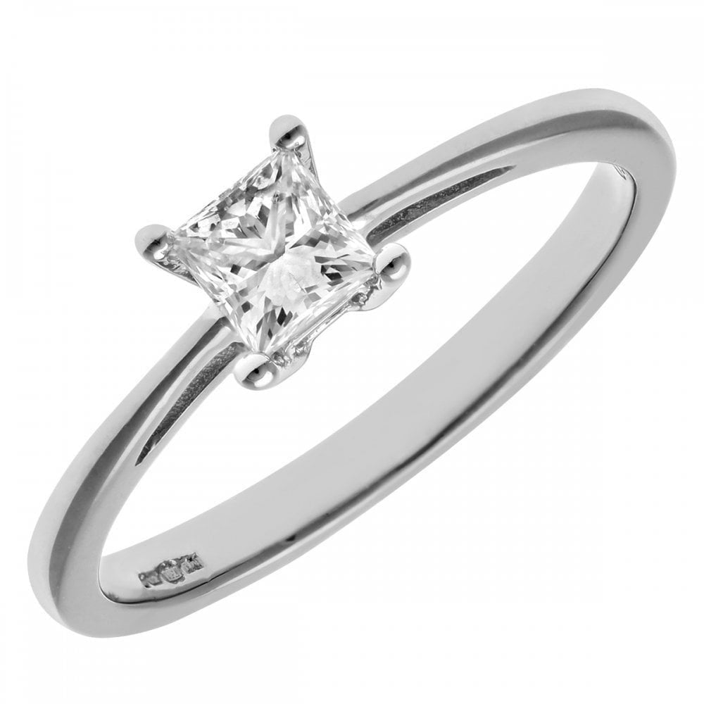 18ct White Gold Engagement Ring, J/I Certified 0.33ct Diamond, Princess Cut