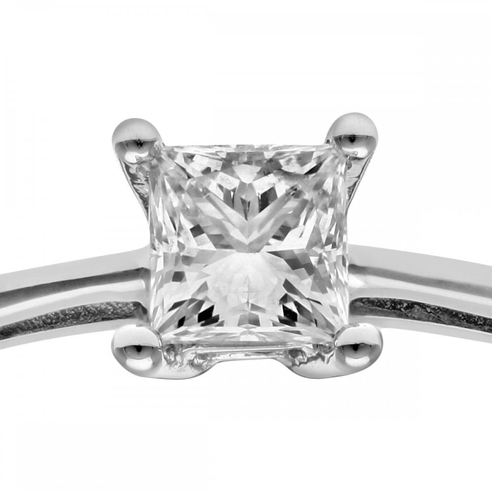 18ct White Gold Engagement Ring, J/I Certified 0.33ct Diamond, Princess Cut