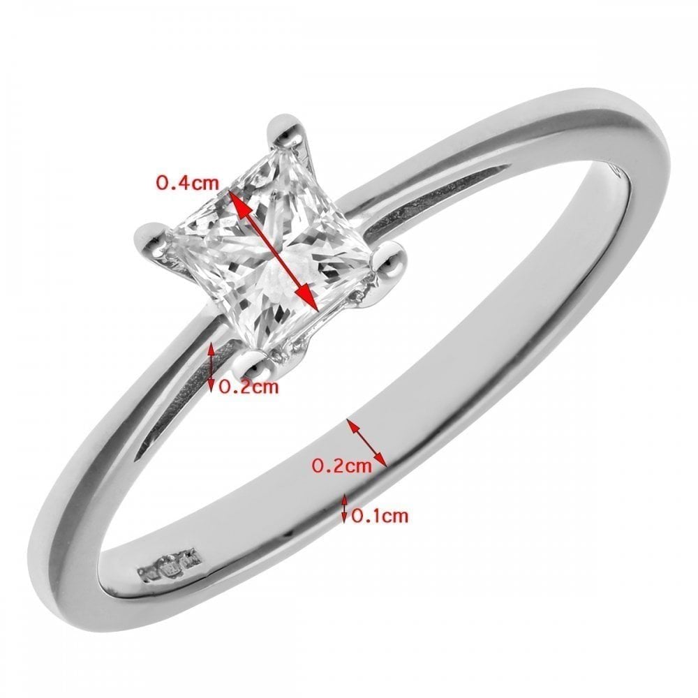 18ct White Gold Engagement Ring, J/I Certified 0.33ct Diamond, Princess Cut