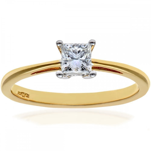 18ct Yellow Gold Engagement Ring, J/I Certified 0.33ct Diamond, Princess Cut