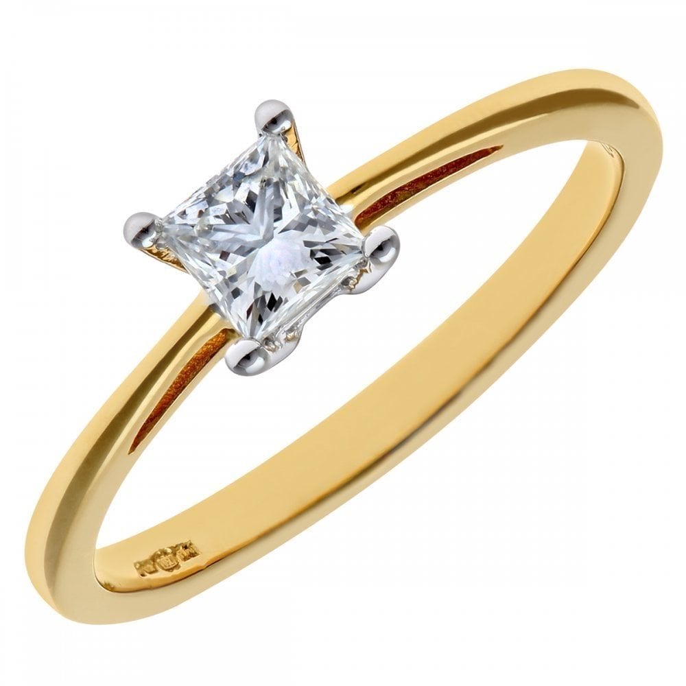 18ct Yellow Gold Engagement Ring, J/I Certified 0.33ct Diamond, Princess Cut