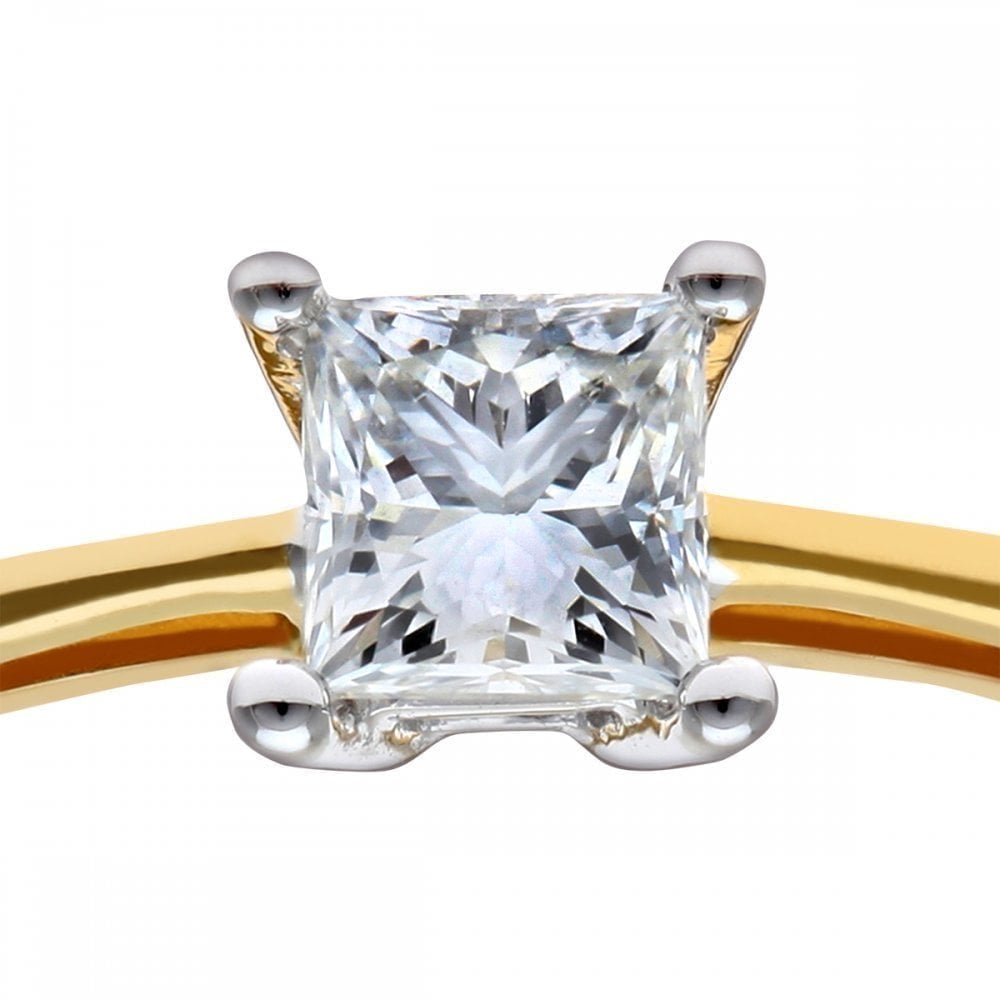 18ct Yellow Gold Engagement Ring, J/I Certified 0.33ct Diamond, Princess Cut