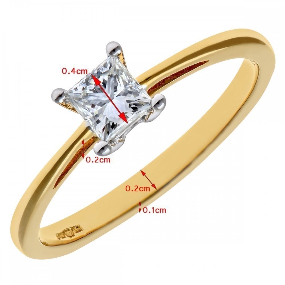 18ct Yellow Gold Engagement Ring, J/I Certified 0.33ct Diamond, Princess Cut