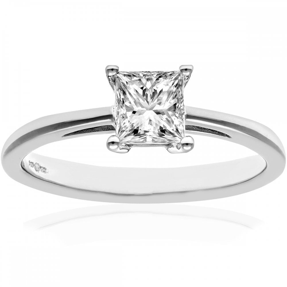18ct White Gold Engagement Ring, J/I Certified 0.75ct Diamond, Princess Cut