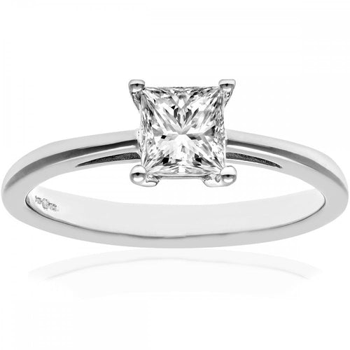 18ct White Gold Engagement Ring, J/I Certified 0.75ct Diamond, Princess Cut