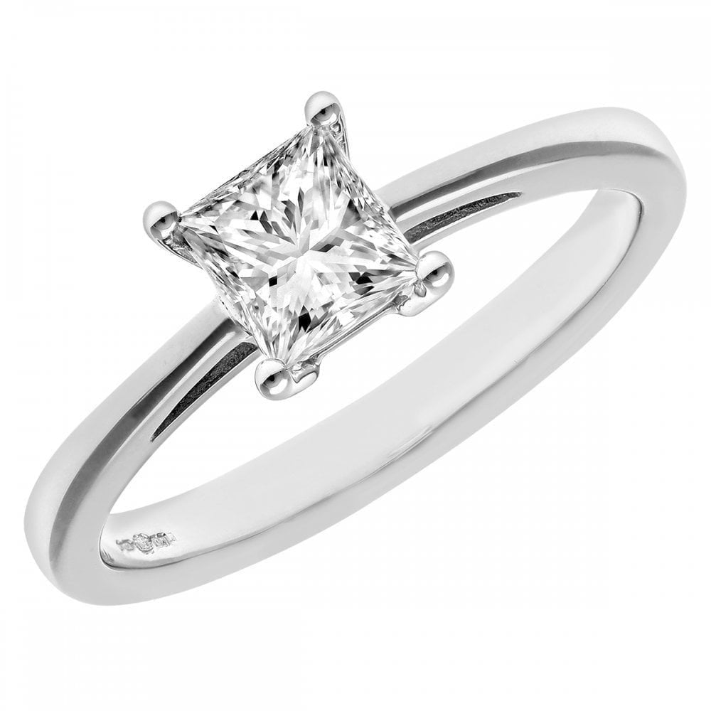18ct White Gold Engagement Ring, J/I Certified 0.75ct Diamond, Princess Cut