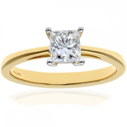 18ct Yellow Gold Engagement Ring, J/I Certified 0.75ct Diamond, Princess Cut