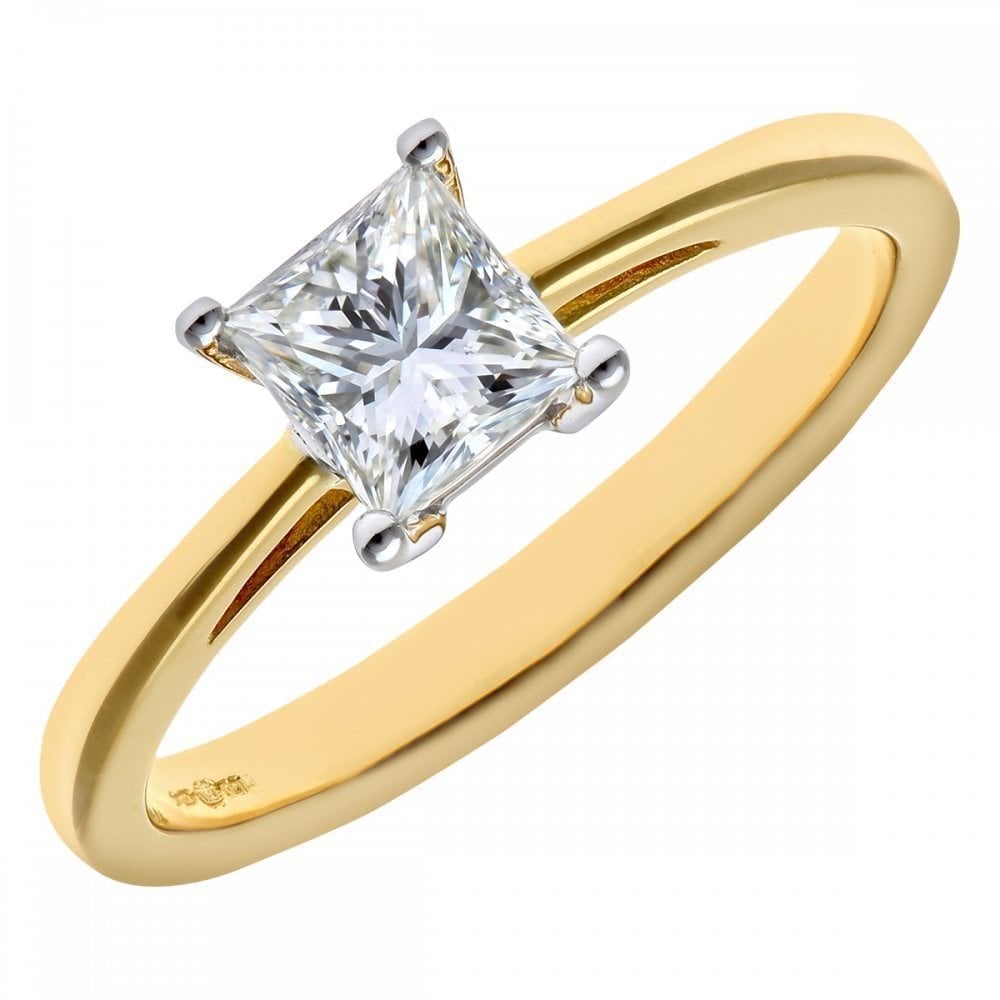 18ct Yellow Gold Engagement Ring, J/I Certified 0.75ct Diamond, Princess Cut
