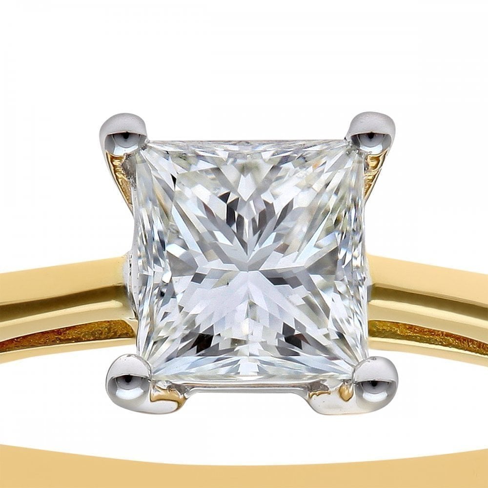 18ct Yellow Gold Engagement Ring, J/I Certified 0.75ct Diamond, Princess Cut
