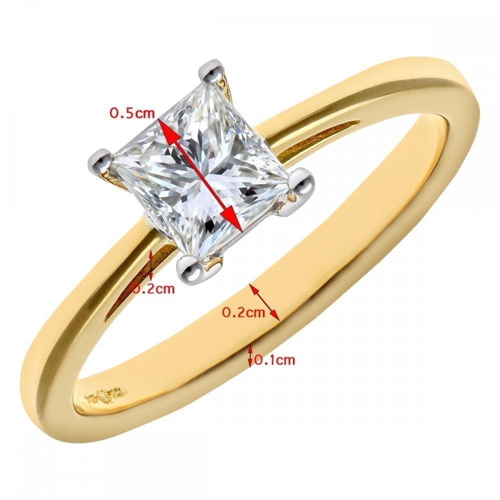 18ct Yellow Gold Engagement Ring, J/I Certified 0.75ct Diamond, Princess Cut